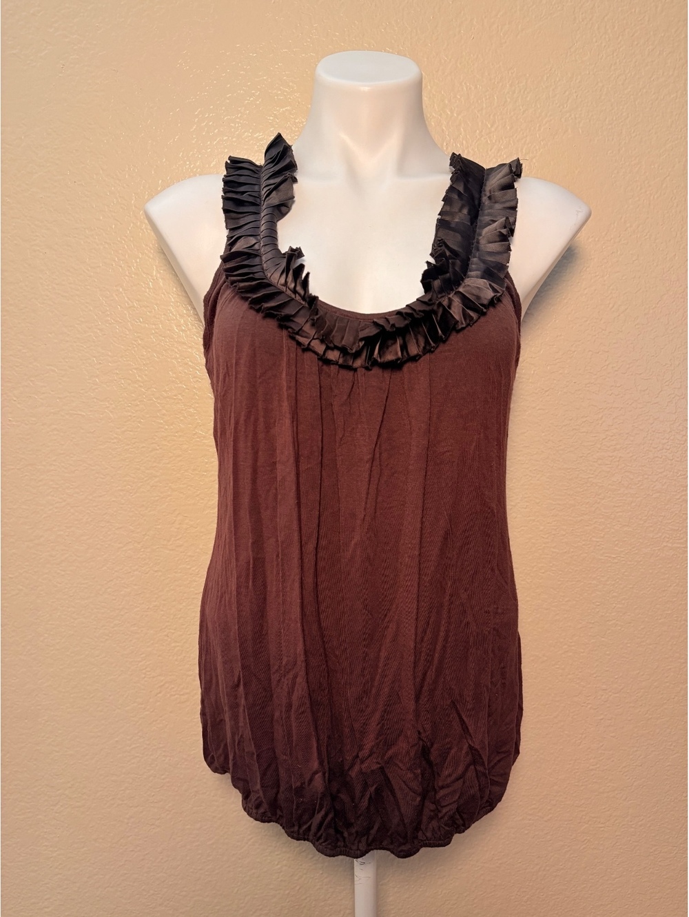 Y2K Brown coquette Sleeveless Ruffled Neckline Tank Top #11